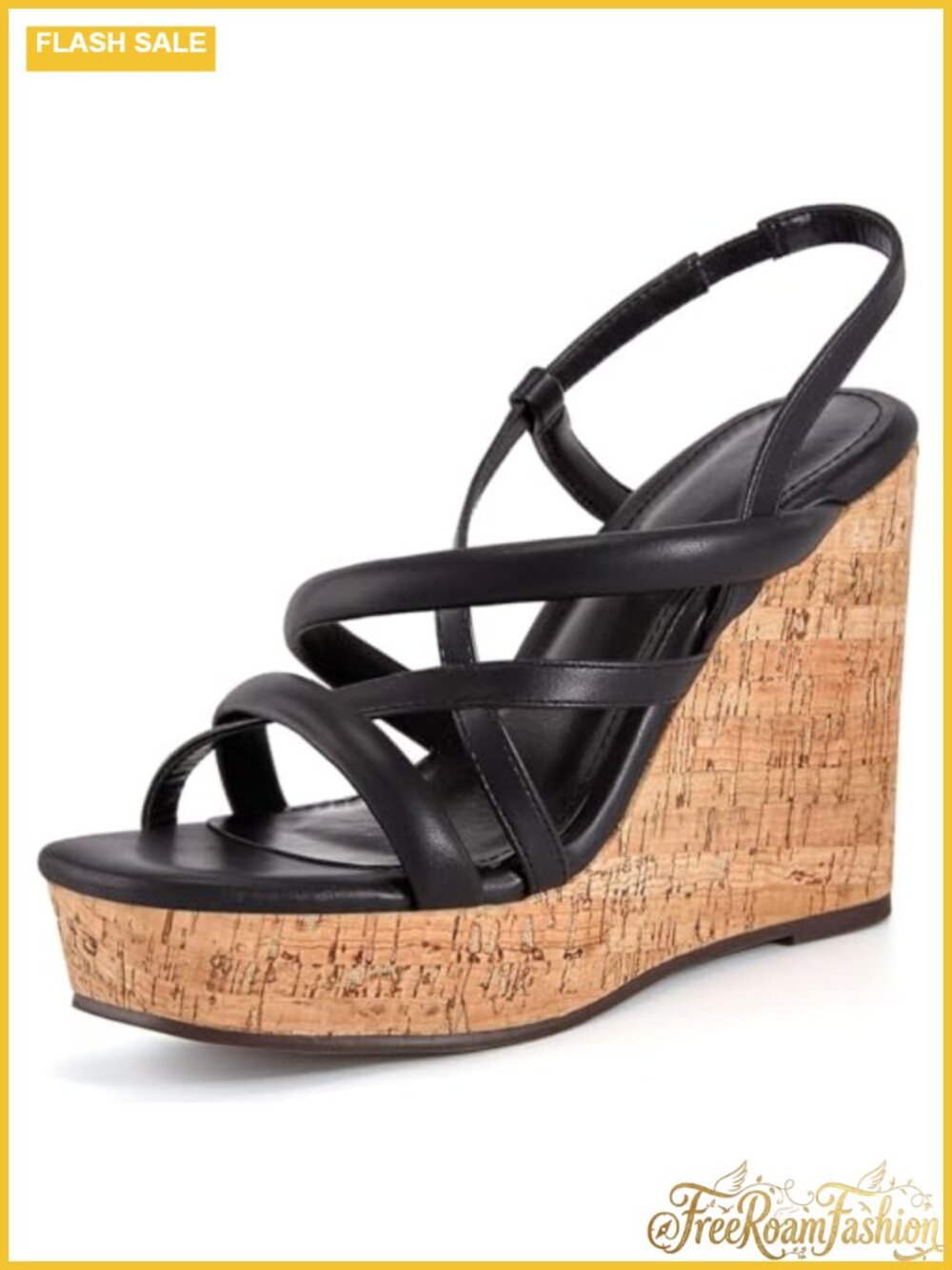 Cork Slingback Platform Wedge Sandals Square Open Toe Espadrilles Heels Summer